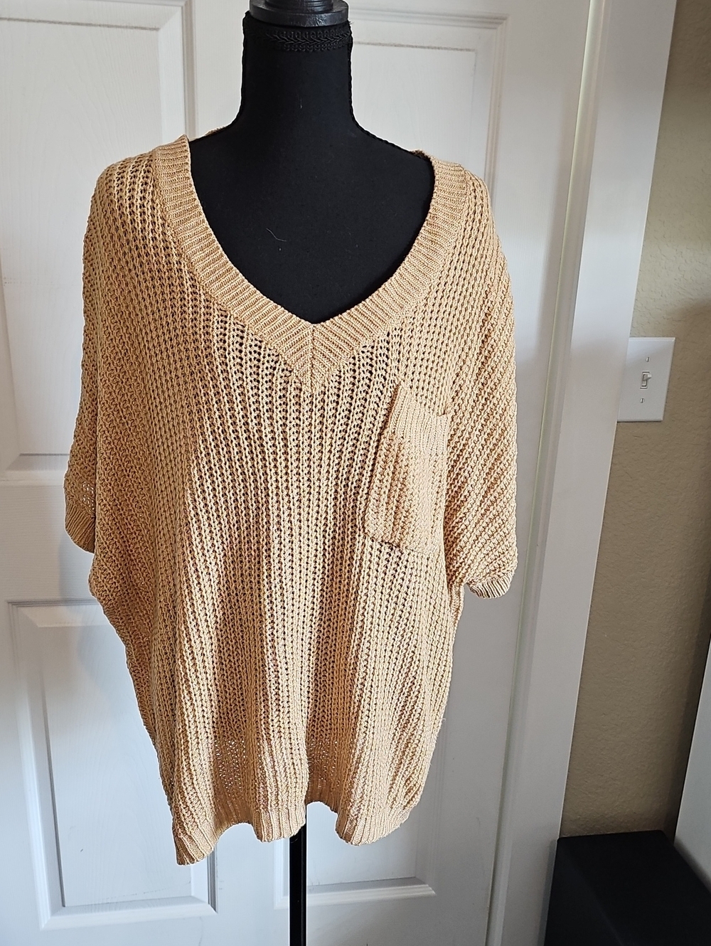 Newbury Kustom Beige V-Neck Open Knit Sweater